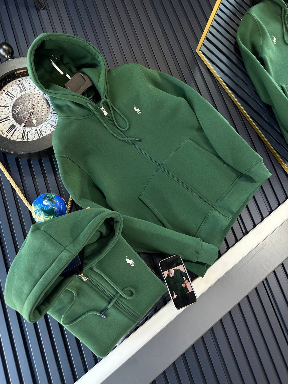 POLO RALPH LAUREN GREEN ZIP UP HOODIE