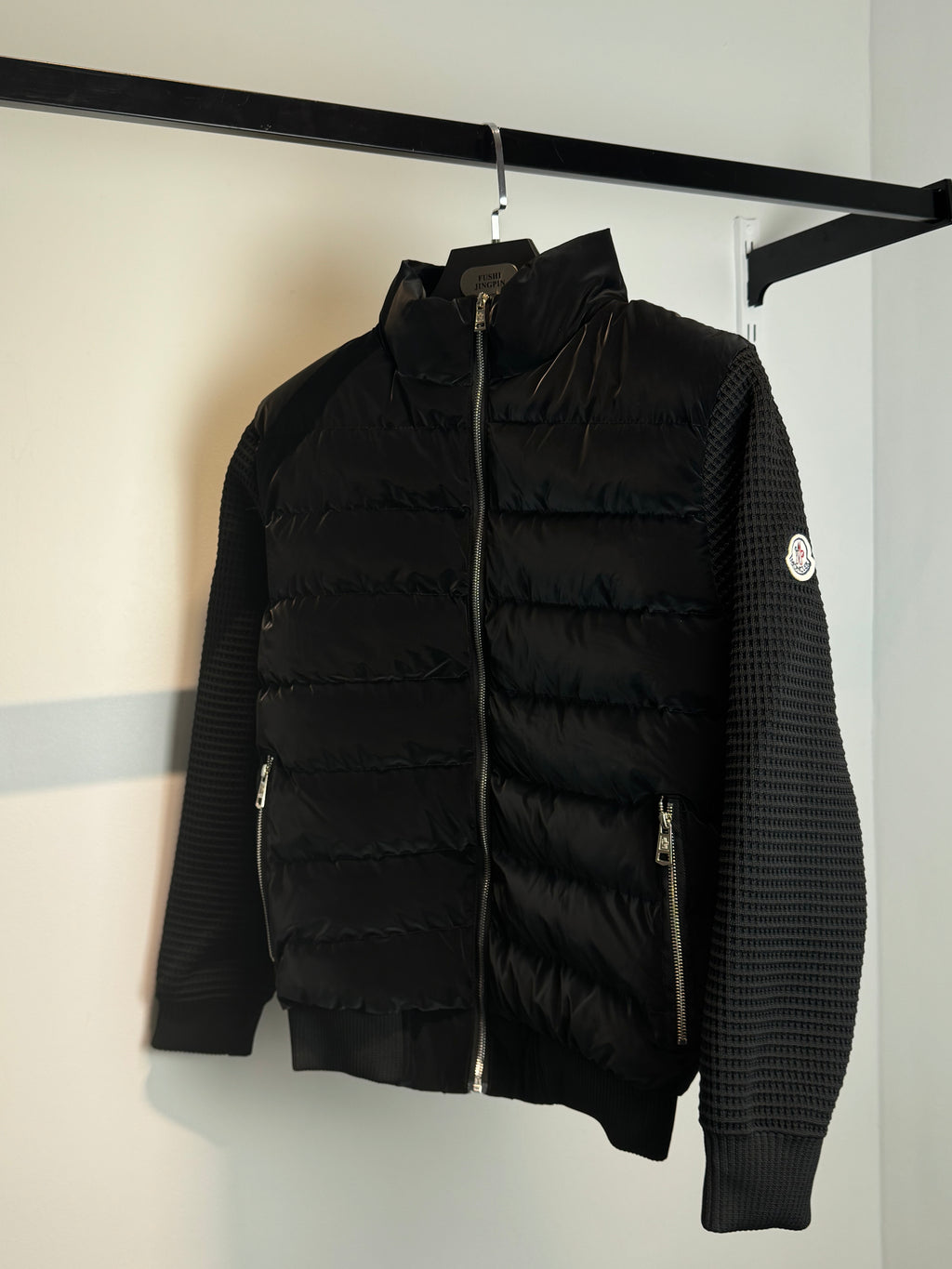 MONCLER PADDED WOOL-BLEND CARDIGAN BLACK