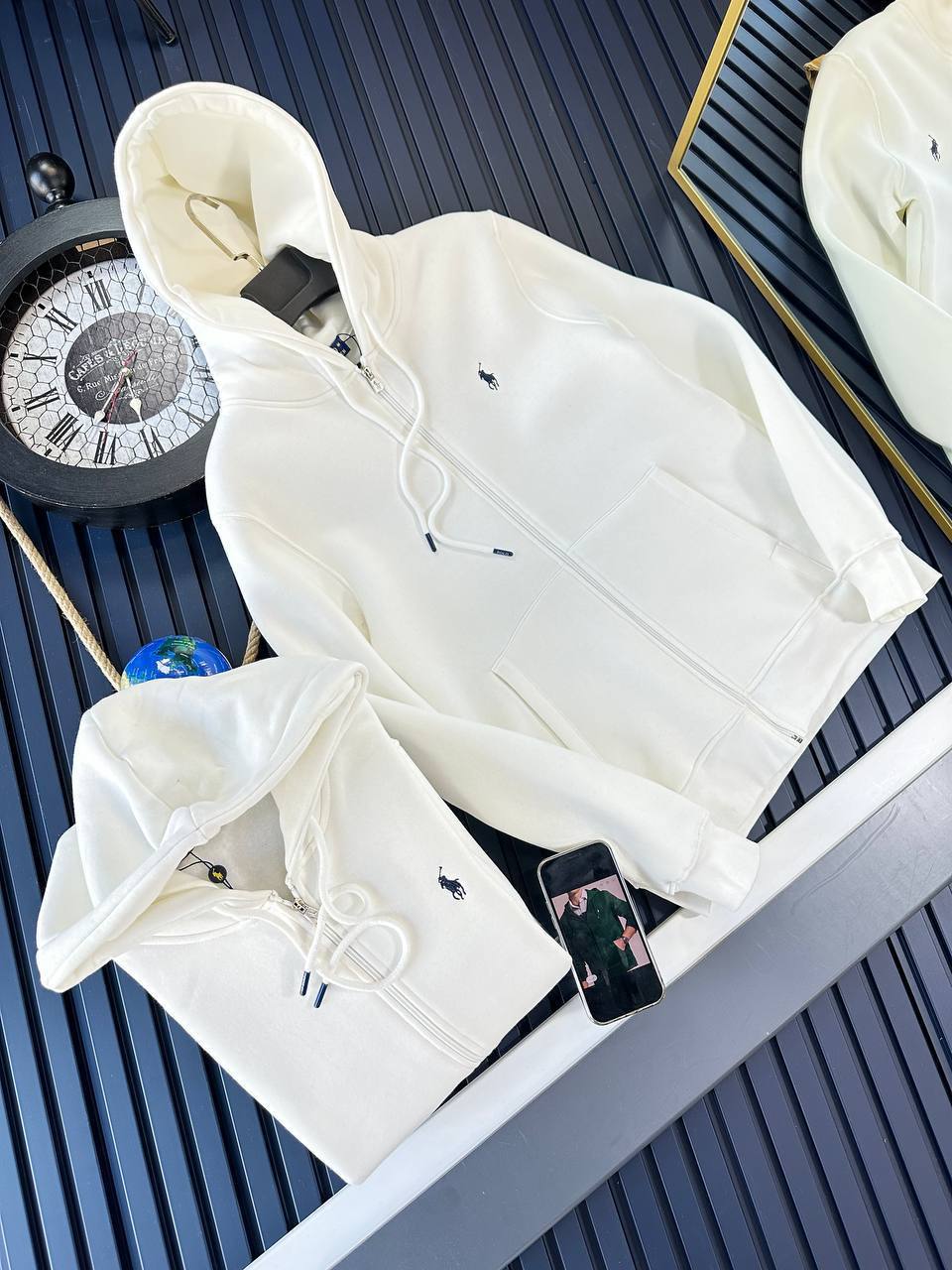 POLO RALPH LAUREN WHITE ZIP UP HOODIE