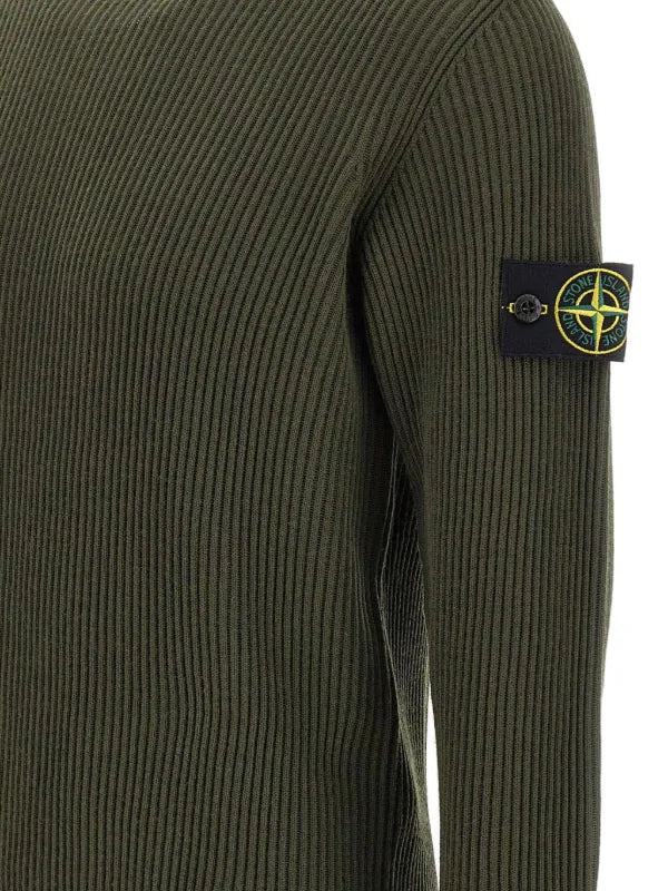 STONE ISLAND CREWNECK SWEATER VIRIGIN WOOL MILITARY GREEN