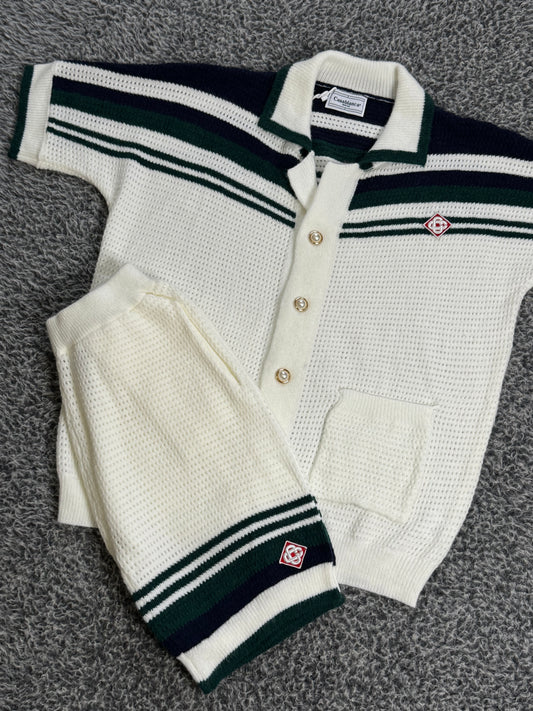 CASABLANCA FAUX CROCHET TENNIS KNIT SET (TRIPLE A QUALITY) ( BLEU GREEN WHITE)