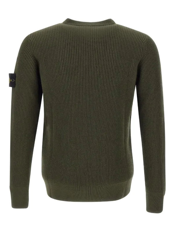 STONE ISLAND CREWNECK SWEATER VIRIGIN WOOL MILITARY GREEN