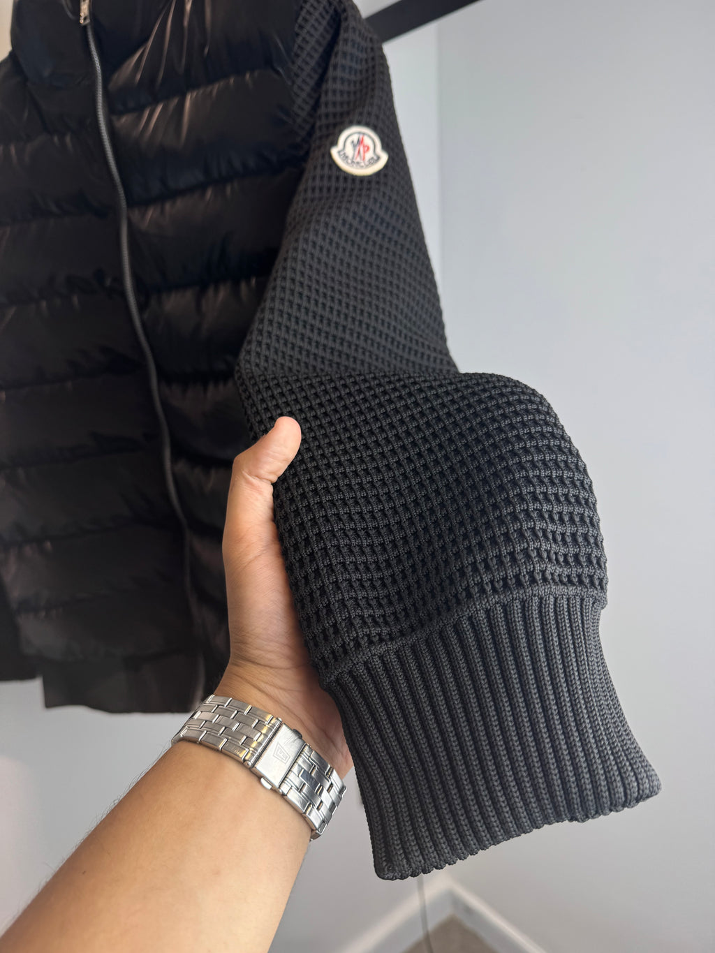 MONCLER PADDED WOOL-BLEND CARDIGAN BLACK