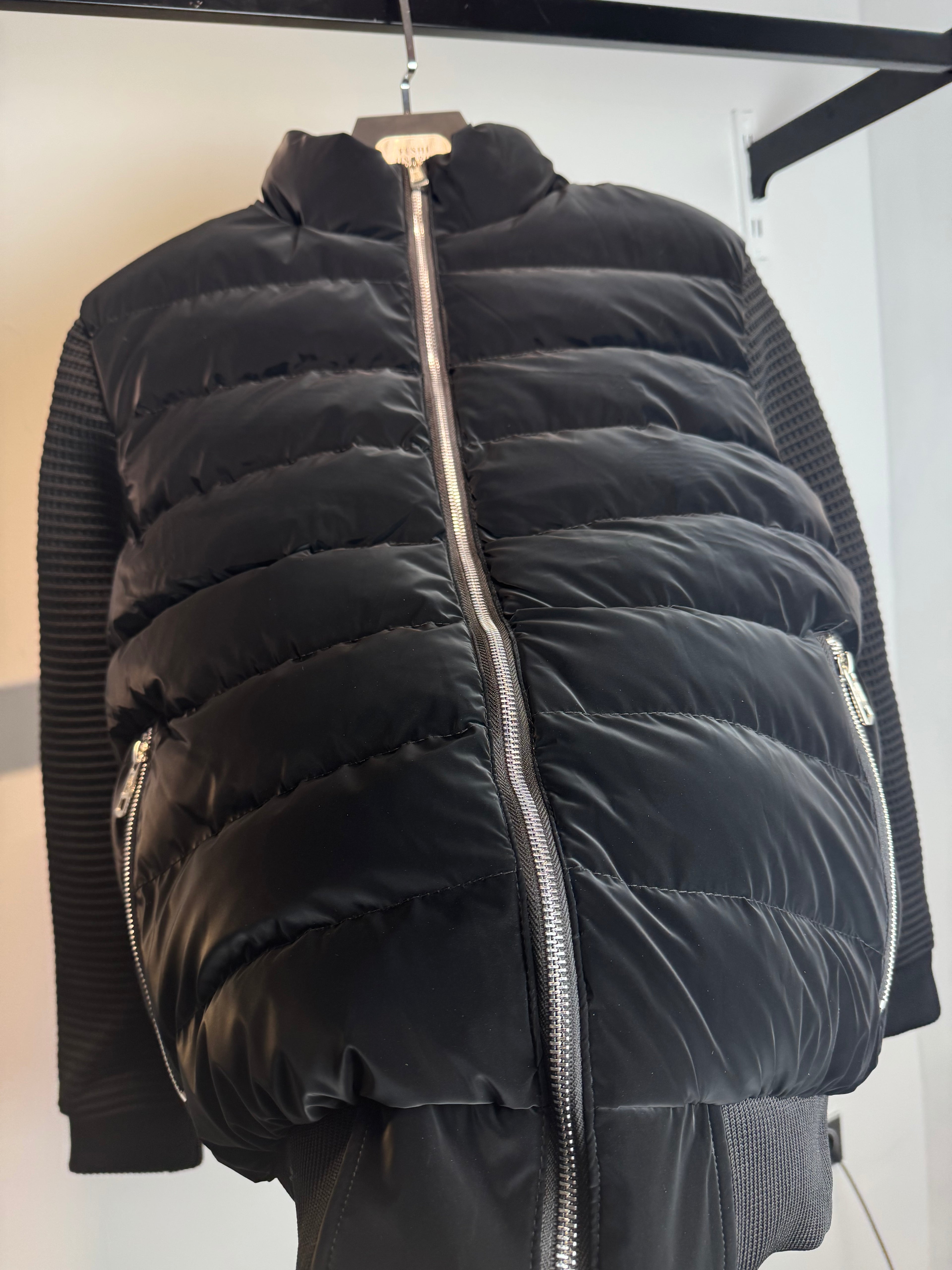 MONCLER PADDED WOOL-BLEND CARDIGAN BLACK