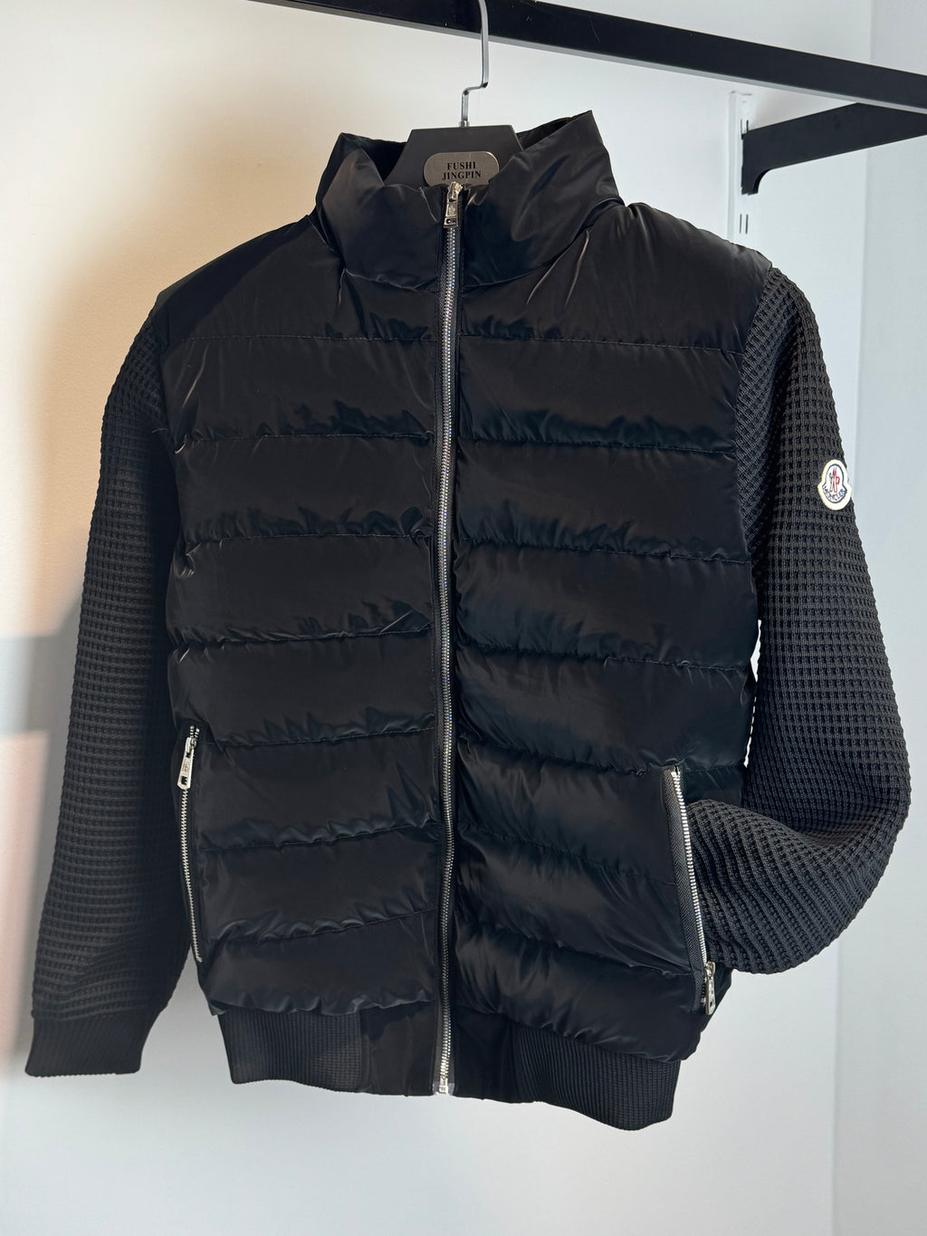 MONCLER PADDED WOOL-BLEND CARDIGAN BLACK
