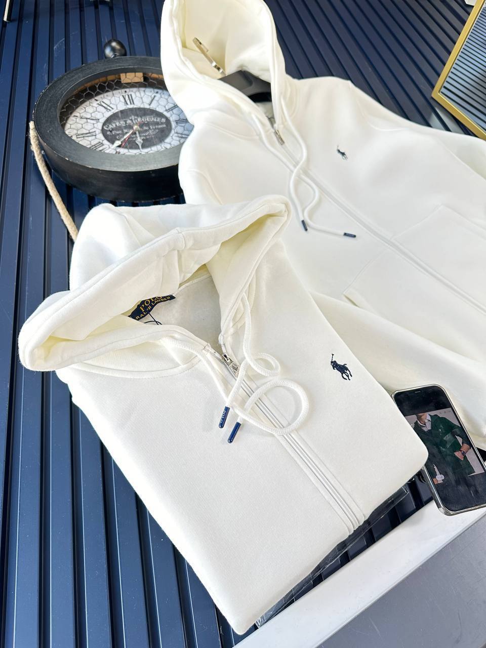 POLO RALPH LAUREN WHITE ZIP UP HOODIE