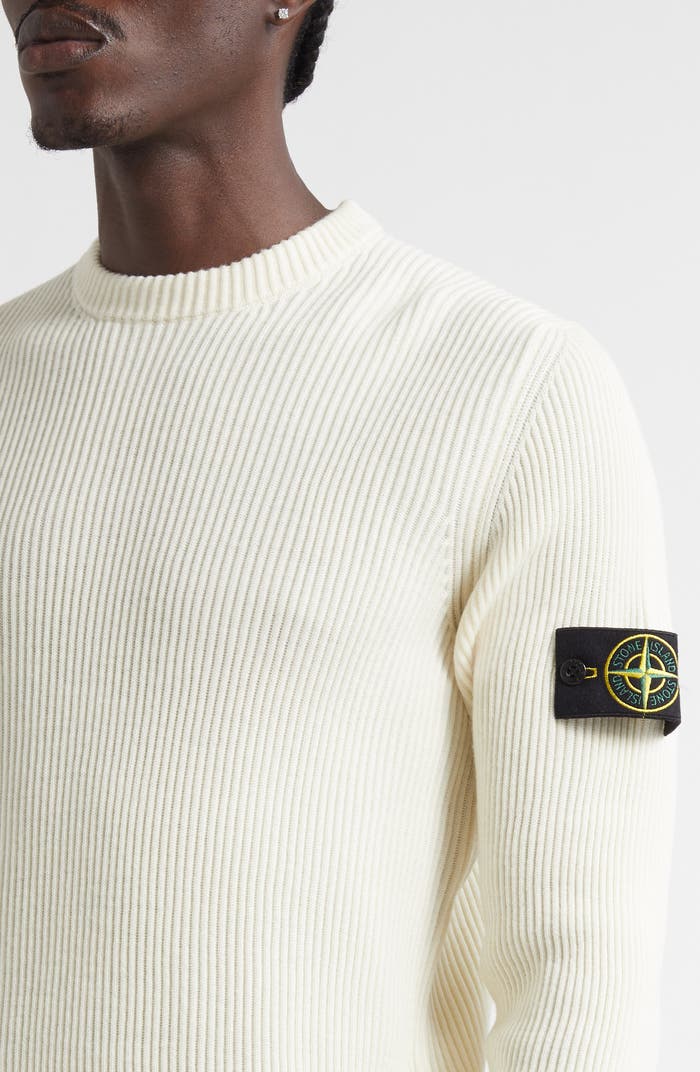 STONE ISLAND VIRGIN WOOL SWEATER WHITE