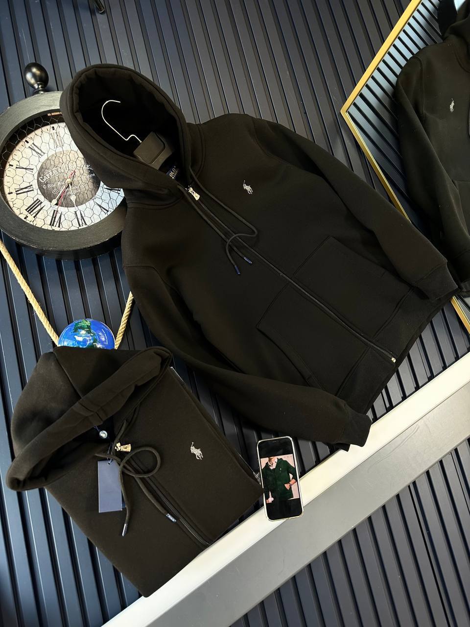 POLO RALPH LAUREN BLACK ZIP UP HOODIE