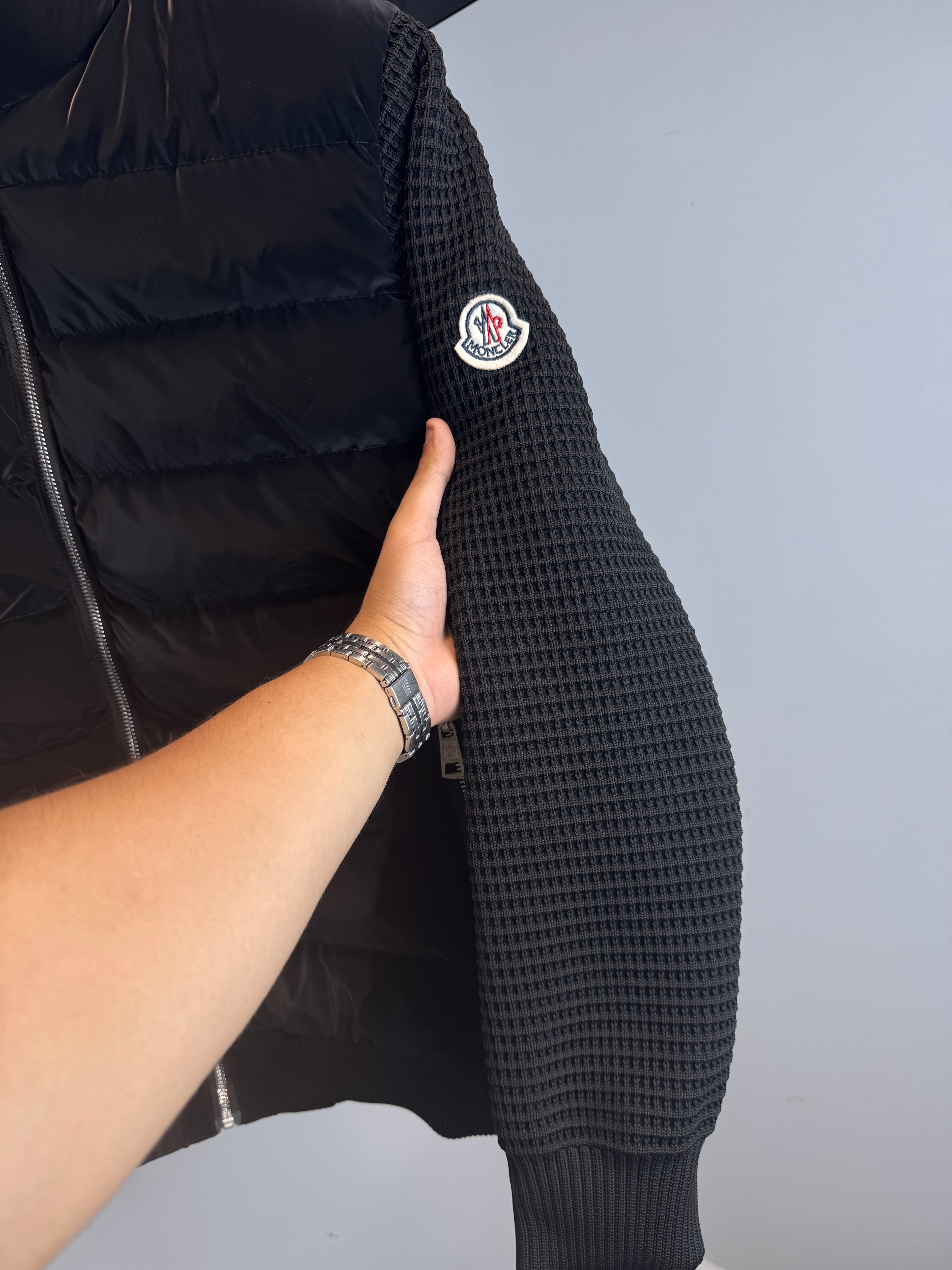 MONCLER PADDED WOOL-BLEND CARDIGAN BLACK