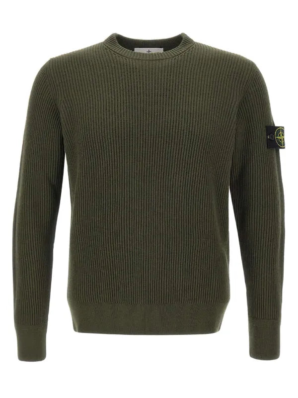 STONE ISLAND CREWNECK SWEATER VIRIGIN WOOL MILITARY GREEN