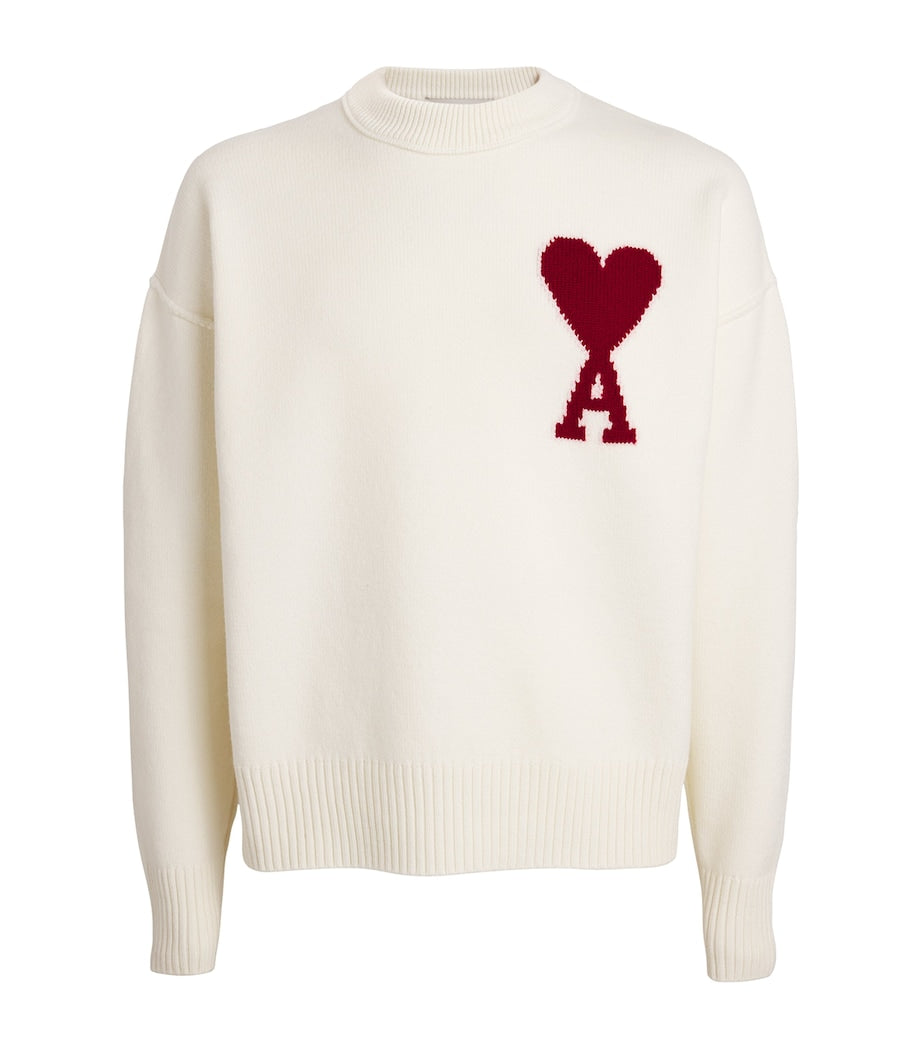AMI PARIS WHITE KNIT SWEATER (VERY HIGH QUALITY)